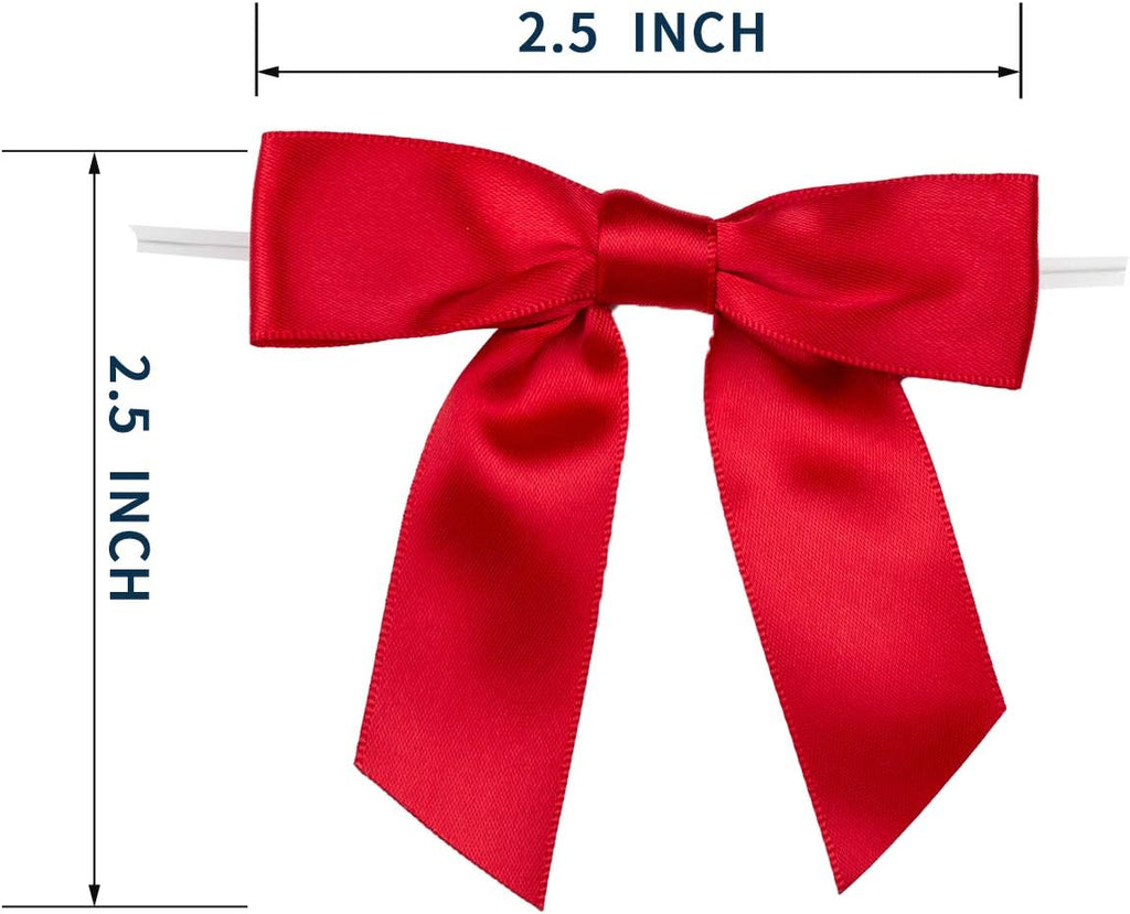 30pcs Boutique 2.5" Red Satin Ribbon Twist Tie Bows for Tying Up Packages Gift Wrapping