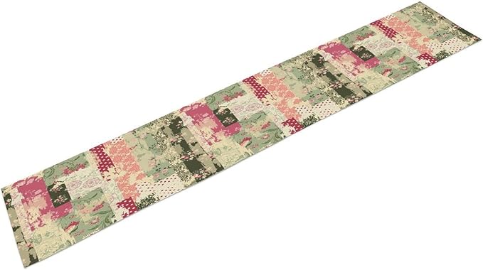 Patchwork Flower Table Runner,Abstract Colorful Floral Retro Style Hand Drawn Tablecloth Burlap for Hotel Indoors Outdoor Dining Room Kitchen Home Decor,W13X L36 in
