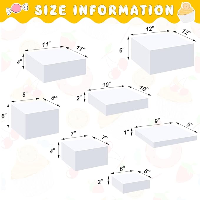 Leinuosen 7 Pcs Large Buffet Risers Set 6" to 12" Acrylic Display Box Catering Dessert Table Riser Food Display Decorative Stand with Hollow Bottom for Catering Supplies(White, Square)