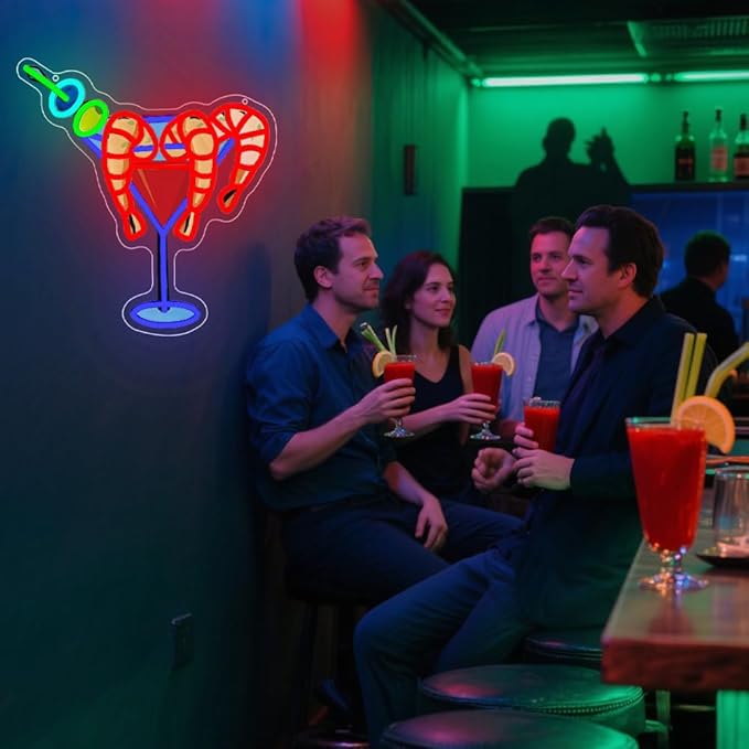 Cocktails Drinks Neon Signs for Wall Decor,Shrimp LED Neon Sign for Cocktails Bar Art Wall Lights,Adjustable Brightness Drinks Neon Sign for Beer Bar Decor,Restaurant,Pub Party,Night Club,Business