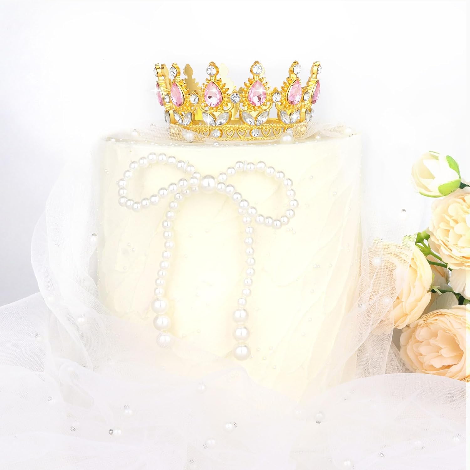 Crown Cake Topper Happy Birthday Cake Toppers Wedding Cake Toppers Mini Crowns for Flower Bouquets Party Decorations (Gold Pink)