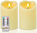 Amagic 4” x 6” Waterproof Outdoor Flameless Candles with Remote, LED Candles Battery Operated with Timer, Flickering Fake Pillar Candle for Patio Yard Porch Decor, Dark Ivory, Set of 2