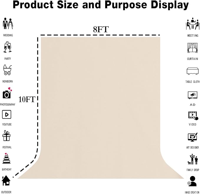 Beige Portrait Backdrop 8x10ft Zoom Meeting Photo Studio Shooting Props