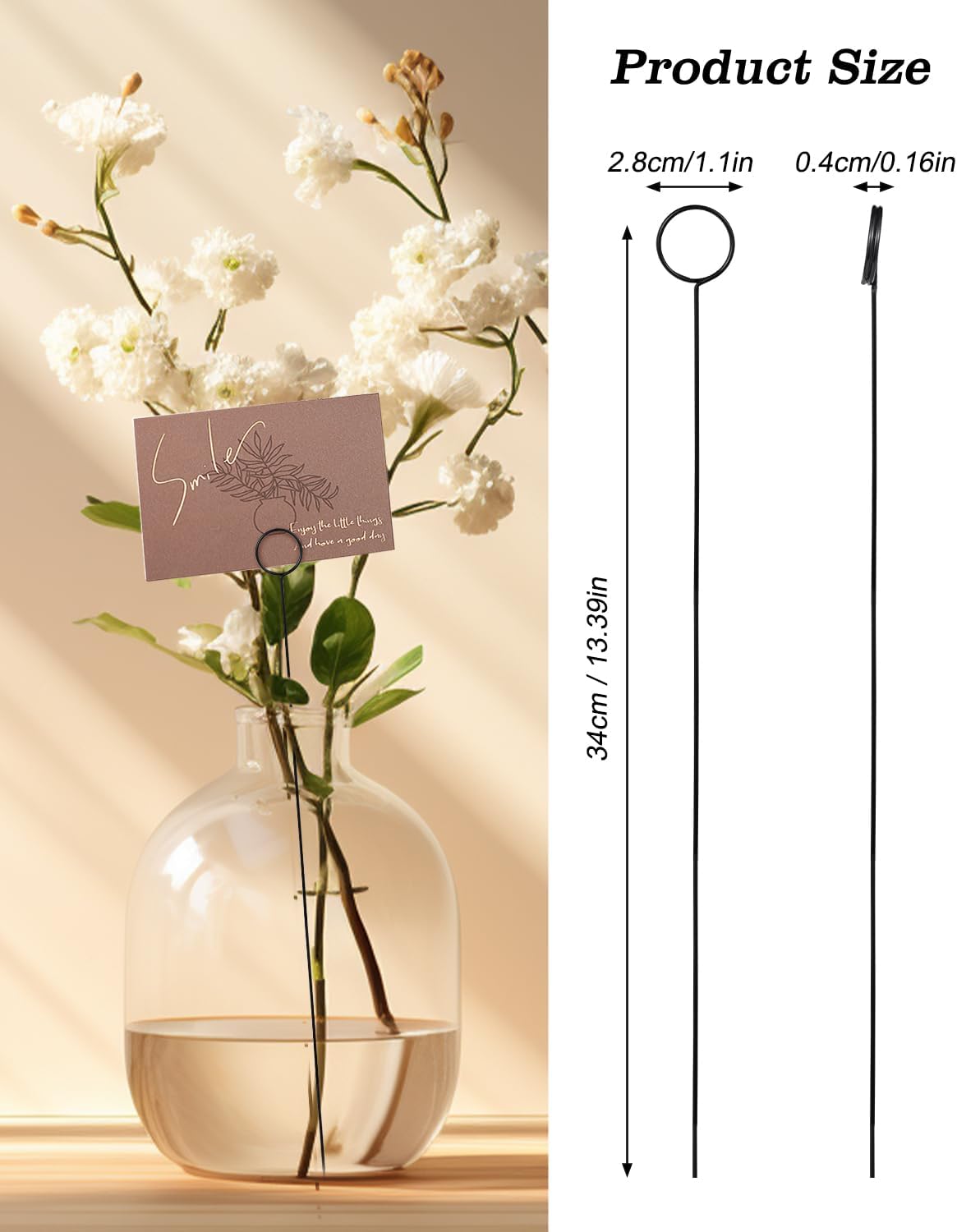 Avsty 30Pcs Floral Card Holder Picks-Wire Place Card Holder for Wedding-Metal Photo Picture Clip Holder-Table Name Number Holder,Memo Note Holder for Flower Arrangement,Wedding,Party(Black, Round)