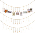 Hanging Photo Display Room Wall Decor, Boho Collage Picture Frame Christmas Cards Holder, Photo Hanger with 9 Wood Clips and 6 Wooden Hearts Tags for Home, Bedroom, Office, Nursery, Dorm Decor (3)