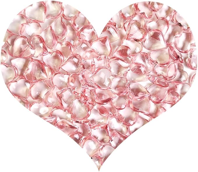 200 Pcs Pink Acrylic Heart Shaped Crystals, 0.9 Inch Heart Crystal Rhinestones, Diamond Fake Gems for Vase Fillers,Table Scatters,Wedding Centerpieces,Birthday,Bridal Shower,Engagement Party