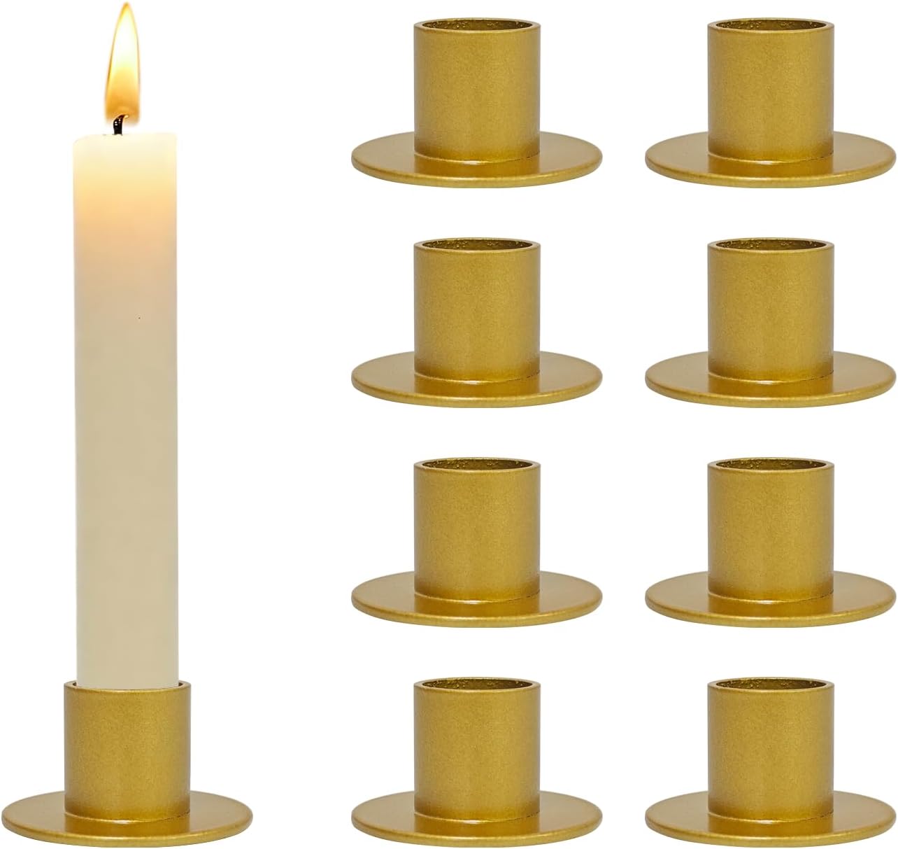 Gute Taper Candle Holder, Candle Holders for Pillar Candles, Matte Gold Candlestick Holder Centerpieces for Home Decoration, Wedding Anniversary, Party, Housewarming Gifts,Set of 8,Round