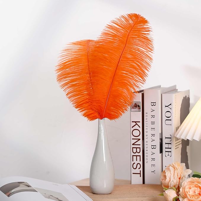 YAKRUNA 30PCS Orange Ostrich Feathers Bulk 12-14 Inches for Centerpieces for Wedding Birthday Gatsby Party, Decorative Plumes for Vase & Table & Christmas Tree Decor (30-35cm, Orange)