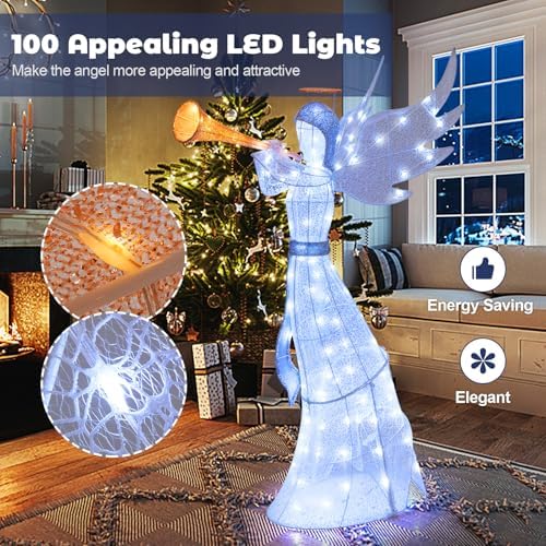 tangkula 5 ft christmas lighted angel with trumpet showing dimensions