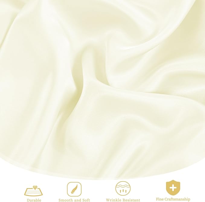 fani 12 Pack 120 Inch Ivory Satin Tablecloth - Premium Bright Silky Round Tablecloth Overlay Smooth Fabric Table Cover, Table Decoration for Wedding Party Banquet Events Restaurant Kitchen Dining