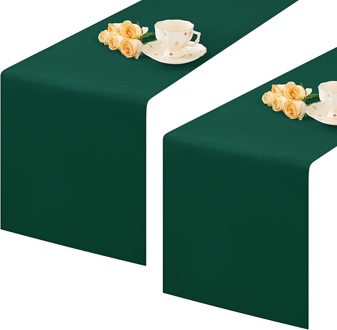 2 Pack Green Small Short Table Runner 12 x 48 Inch Solid Color Runners Coffee Table Dresser for Daily Party Home Decoration