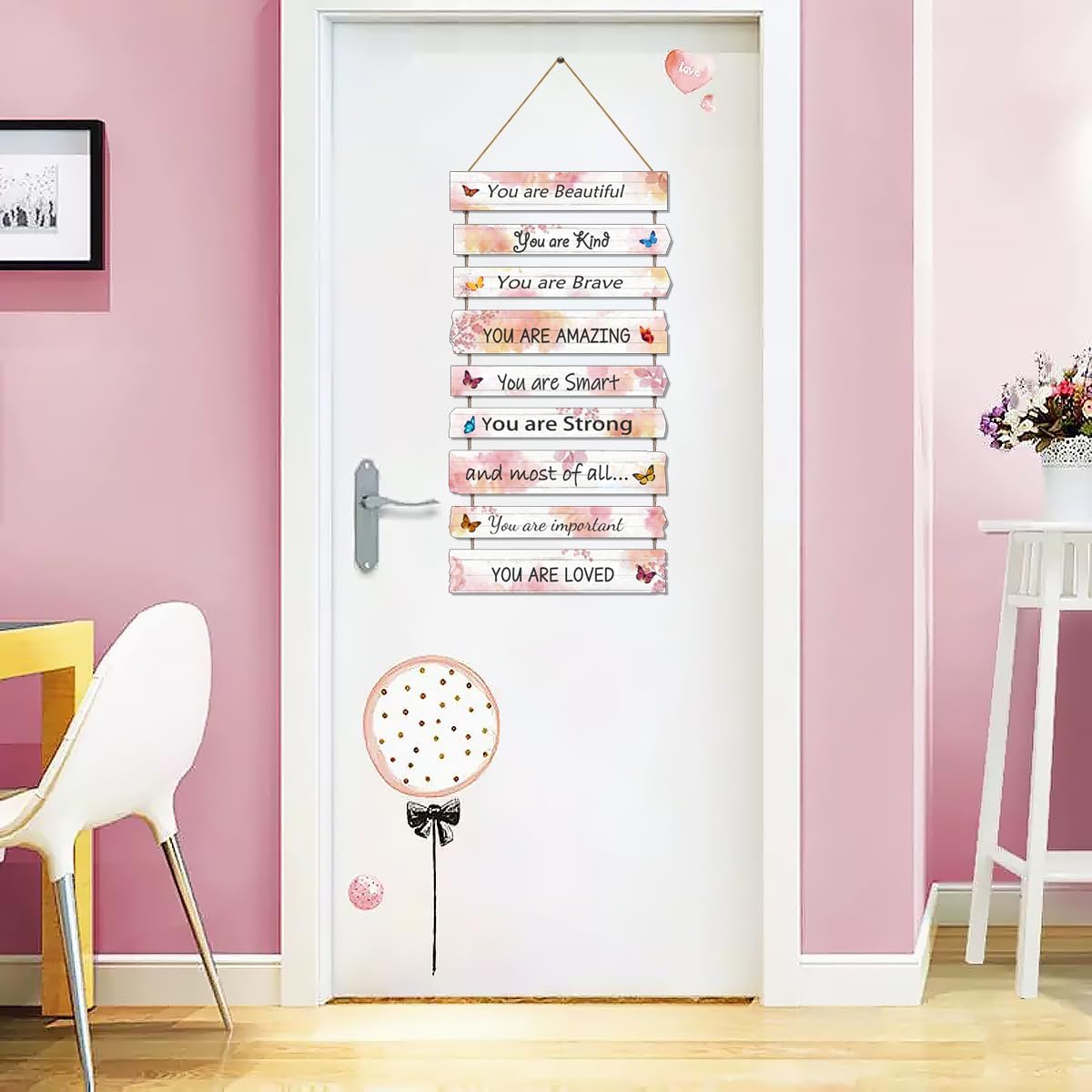 JEVUVU Butterfly Girls Room Decor, Pink Wall Decor for Baby Girl, Girl Bedroom Decor Art Signs, Trendy Stuff Decorations for Kids Nursery Bed Room Dorm Classroom Bathroom