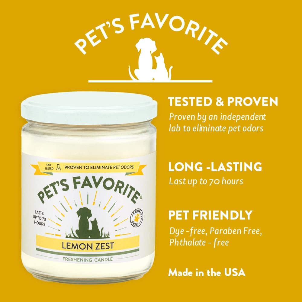 Pet's Favorite Lemon Scented Candles, Clean Burning Pet Friendly Candles with a Natural Fiber Wick and 70 Hour Burn Time, Lemon Zest Pack of 1