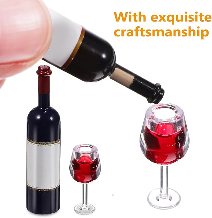NUOBESTY Mini Bottles 18Pcs Dollhouse Champagne Set Miniature Red Wine Bottle Mini Cocktail Glasses Drink Cups for Dollhouse Decoration Mini Wine Bottles