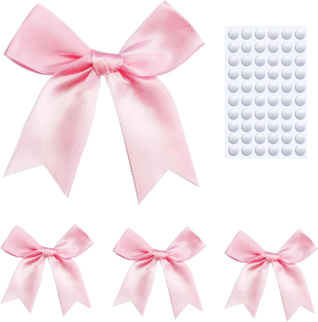 Elegant Gift Wrap Bows, 50PCS 3.3 Inch Mini Satin Ribbon Bows for Crafts Treat Bags Cake Baking Christmas Party Decors Wedding Birthday Baby Shower Valentines (Pink)
