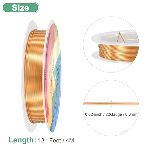 0.6 mm/22 Gauge Copper Wire for Jewelry Making, 13.1FT Copper Beading Craft Wire for Jewelry/Weaving/DIY Crafting/Planting, Color-Retaining [4M, Copper Tone]