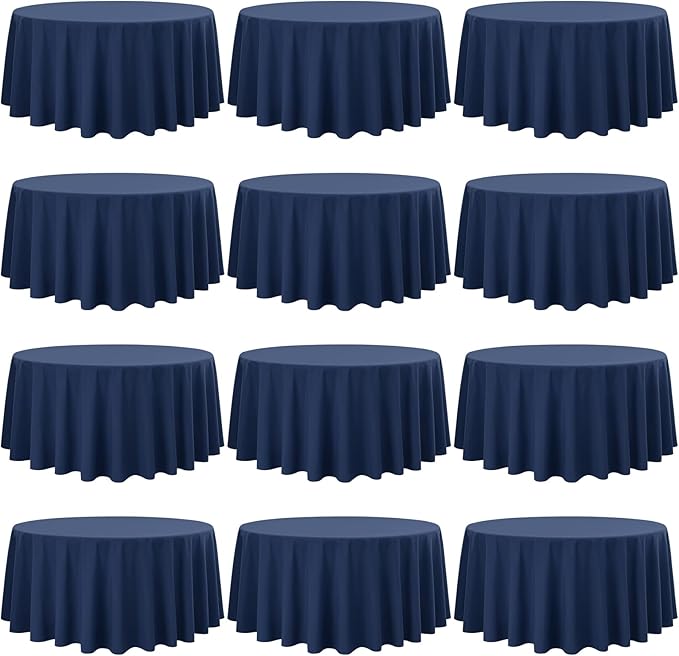 12 Pack 108 Inch Round Tablecloth, Navy Blue Polyester Table Cloth for Round Table, Fabric Washable TableCover for Wedding Party Dining TableBuffet Banquet Restaurant and Camping