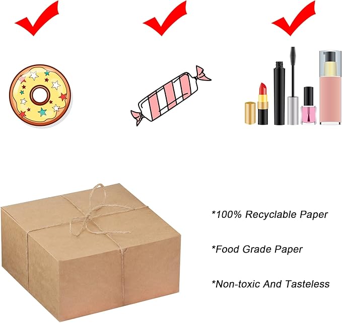 Xxcxpark 16 PCS Brown Kraft Gift Boxes 8x8x4 Inches, Decorative Party Favor Kraft Paper Gift Packaging Box with Lid for DIY Crafting, Cube, Cupcake, Kraft Present Boxes for Birthday, Wedding