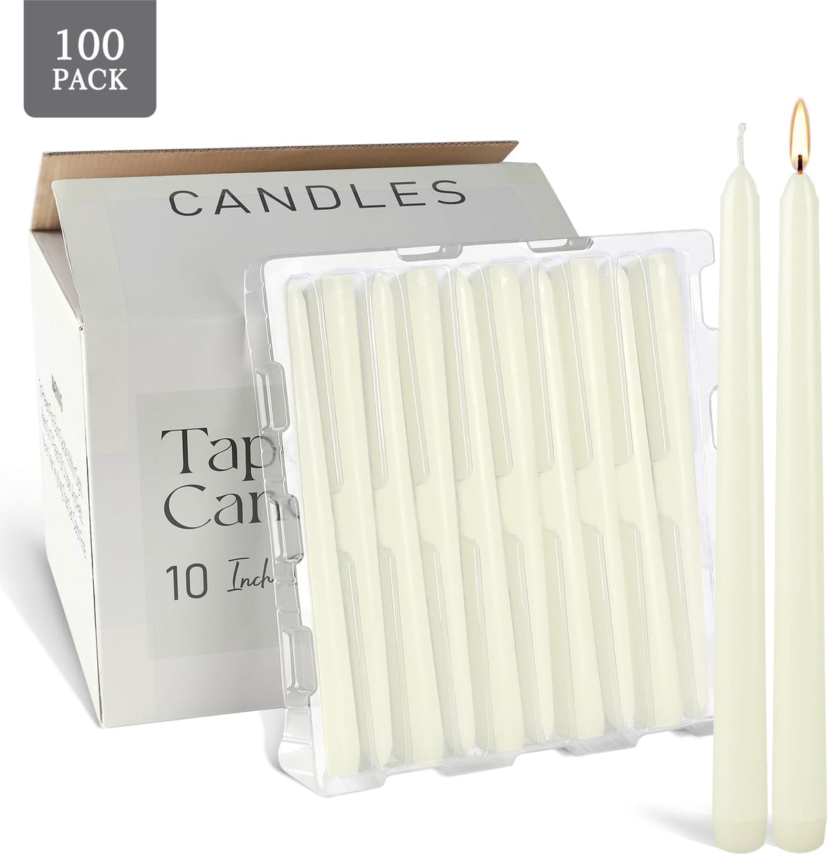 YOROXRG 100Pack Ivory Taper Candles, 7-8 Hours Burn Time, Unscented, Smokeles...