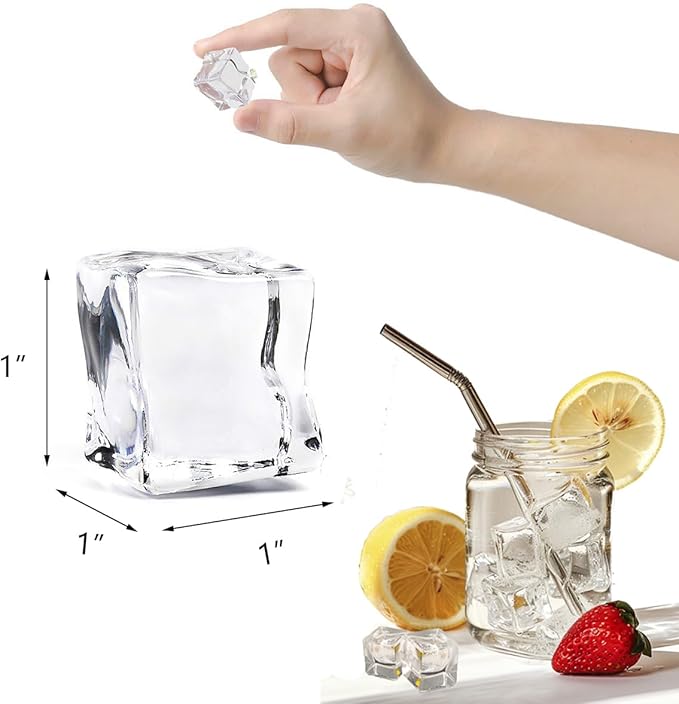 HappyFiller 22 PCS Large Crystal Square Fake Ice Cubes Acrylic Ice Rocks for Table Scatters,Vase Fillers,Party Decor,Graduations,Weddings,Anniversaries,Food Display,Floral,1 Inch