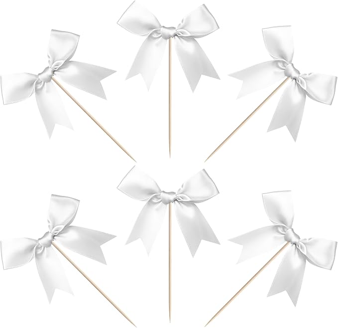 24 PCS Bow Cupcake Toppers Bow Cupcake Picks Bowknot Birthday Party Decorations Bowknot Cake Dessert Picks for Baby Shower Birthday Wedding Bridal Engagement Party Cake Decorations Supplies Silver