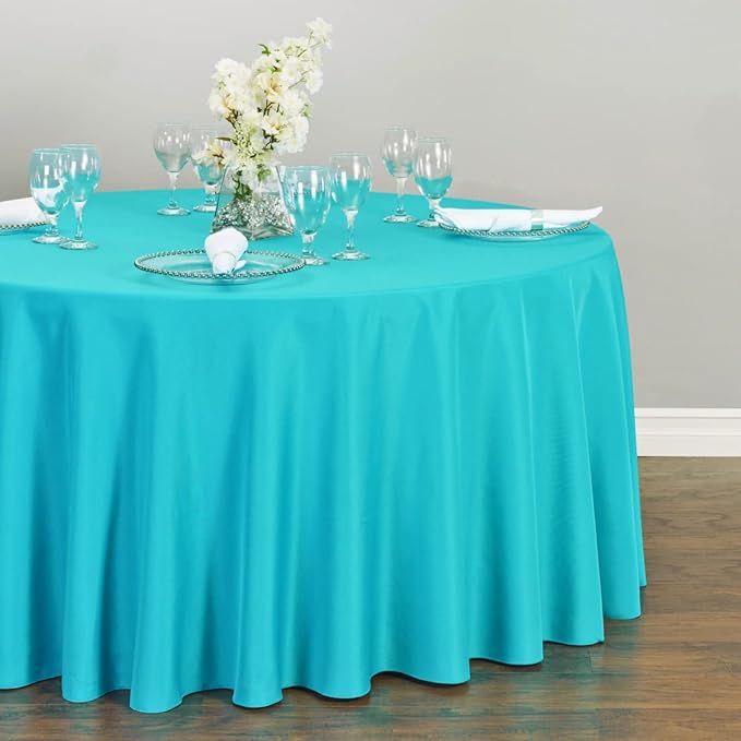 LTC LINENS 2 Pack 120 Inch Round Tablecloth Turquoise - Great for 60 Inch Round Table Floor Length - Washable, Wrinkle Resistant Polyester Fabric Cloth for Parties