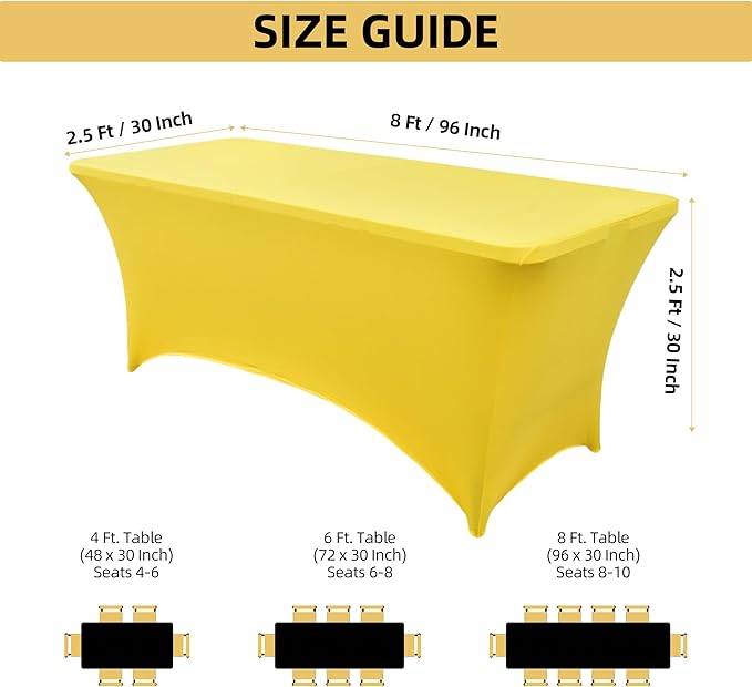 2-Pack 8ft Spandex Table Covers for Rectangle Folding Tables - Washable Elastic Tablecloth - Ultimate Fitted Table Protector for Birthday Parties, Trade Shows, Banquet
