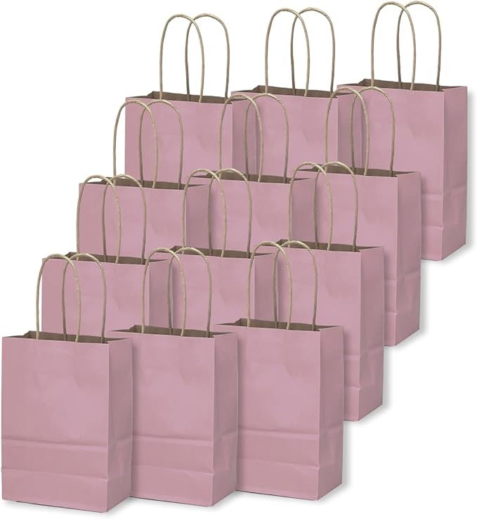 qiqee 24 Pcs Pink Purple Mini Paper Gift Bags with Handles 6"x4.5"x2.5" Small Brown Kraft Party Favor Bags Multiple Uses (Mini size)