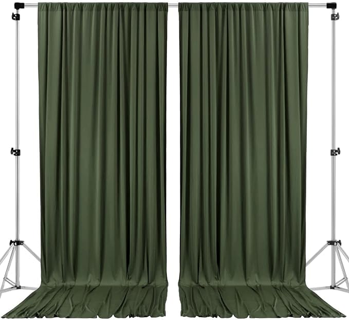 AK TRADING CO. 10 feet x 8 feet IFR Polyester Backdrop Drapes Curtains Panels with Rod Pockets - Wedding Ceremony Party Home Window Decorations - Olive Green