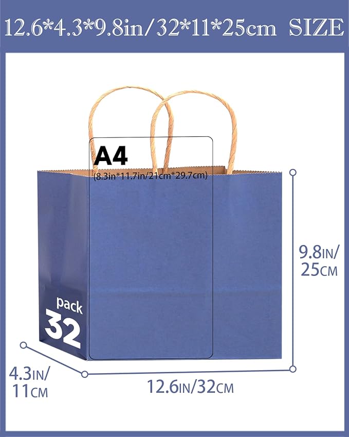 qiqee 100Pcs Wide Large Paper Gift Bags with Handles - 13"x4.5"x10" Kraft Small Party Bags - 16 Solid Colors