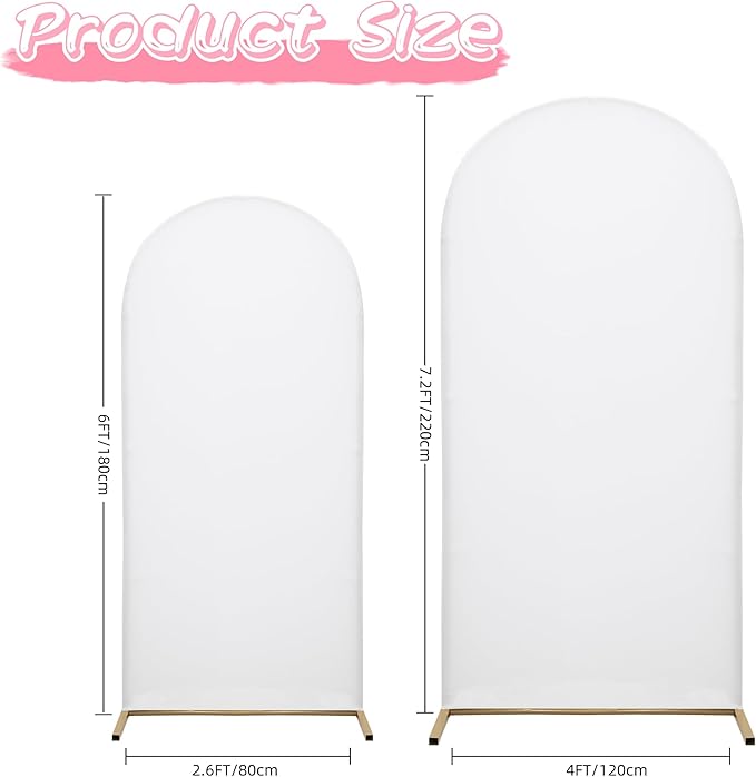 Wedding Arch Covers Arch Backdrop Cover Arch Stand Covers 7.2FT 6FT Set 2 Arch Cover Spandex Fabric Stretchy Backdrop for Wedding Birthday Party Decoration Baby Shower (White, Cover Only)