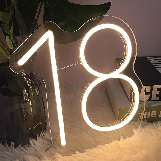 18 Year Old Neon Sign for First Birthday Party Neon Sign Custom Light Up Sign Indoor Bedroom Home Decor LED Neon Signs Large Backdrop Flex Christmas Living Room Girls Boys Gift,Warm White 25×24.8 CM