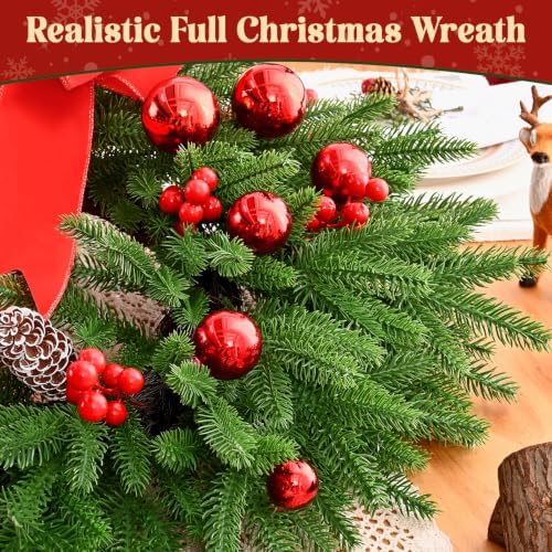 24'' christmas wreath with lights, christmas norfolk wreaths shown in use