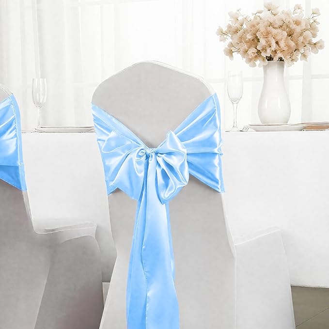 SHEJIZE 10 Pack Light Blue Satin Table Runner 12x108 Inches Long, Bright Silky Smooth Satin Table Runner Table Decor for Wedding Banquet Christmas Prom Event Birthday Party