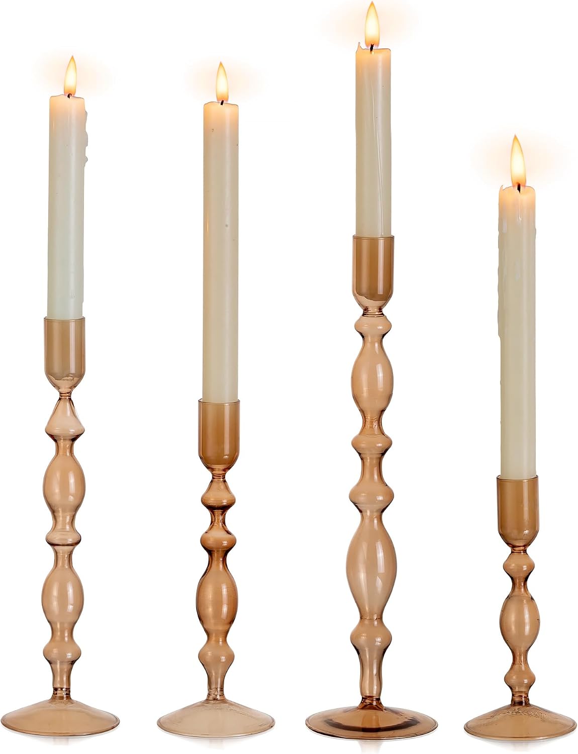 Glasseam Tall Tapered Candlestick Holders, 4 Pcs Glass Taper for Fall Decor