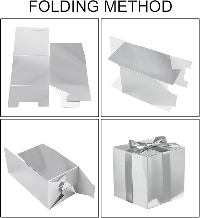 COTOPHER Small Gift Boxes 25 Pack 5x5x5 inches Silver Gift Boxes with Lids for Gifts, Crafting, Wedding Party Favor, Cupcake Boxes, Candy, Bridesmaids Proposal Box with Ribbons and Stickers
