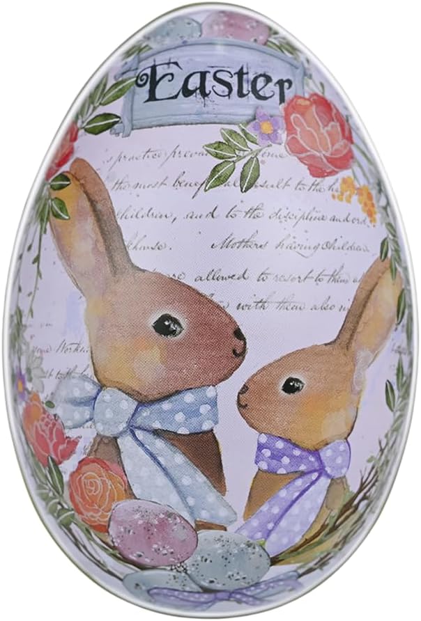 Small Easter Egg Shaped Tin - 2.5" Pocket-Sized Bunny Metal Egg, Mini Portable Pill & Trinket Case, Adorable Easter Party Favor