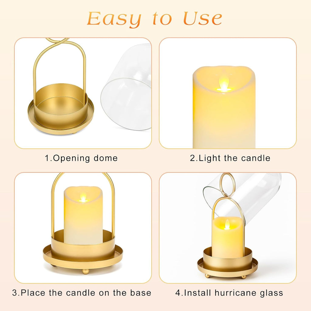Fohil 5" & 4" Hurricane Glass Candle Holders, Set of 2 Metal Candle Holder with Handmade Sturdy Glass Dome, Candle Lantern for Pillar Candles, Plants, Table Centerpiece, Home Decor