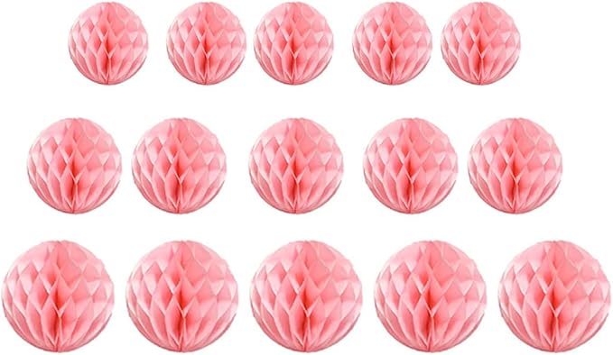 15pcs Honeycomb Balls Decorations 4'' 6'' 8'' Party Honeycomb Ball Flower Tissue Pom Poms Flower Ball Hanging Flower Balls for Baby Shower Birthday Wedding Nursery Decor(4'' 8'' 10'' Lt-Pink)