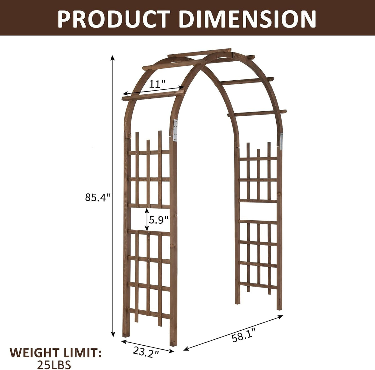 Outvita 7Ft Brown Wooden Arbor Arch, Garden Trellis for Climbing Rose Vines