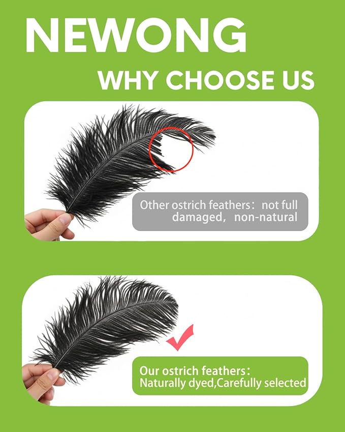NEWONG 30pcs Black Ostrich Feathers Natural Bulk 11-14inch(28-35cm) Vase Craft Wedding Home Party Centerpieces Christmas Day Decoration