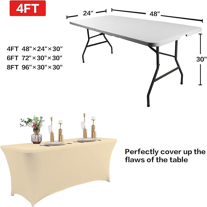 IVAPUPU 2 Pack 6FT Table Cloth for Rectangular Fitted Events Stretch Champagne Table Covers Washable Spandex Tablecloth Protector for Party, Wedding, Cocktail, Banquet, Festival