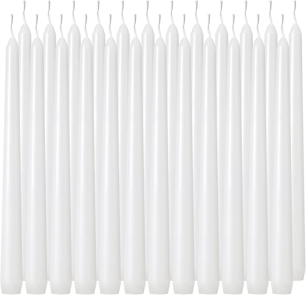 Tuyai 24 Pack Tall White Taper Candles, 10 inch (H) Dripless, Unscented Dinner Candle, Smokeless Taper Candles, Paraffin Wax with Cotton Wicks, 8 Hours Burn Time