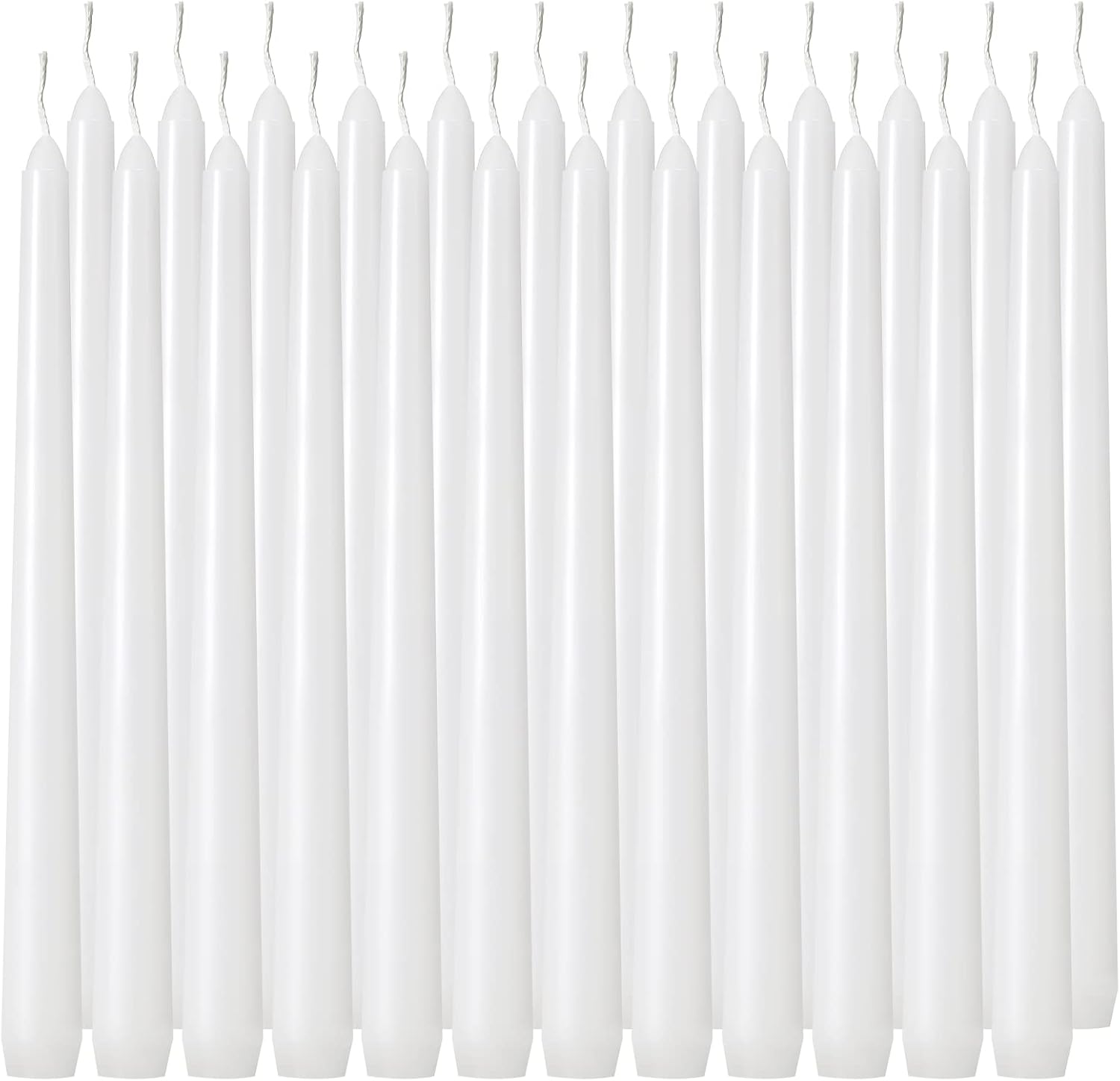 Tuyai 24 Pack Tall White Taper Candles, 10 inch (H) Dripless, Unscented Dinner Candle, Smokeless Taper Candles, Paraffin Wax with Cotton Wicks, 8 Hours Burn Time