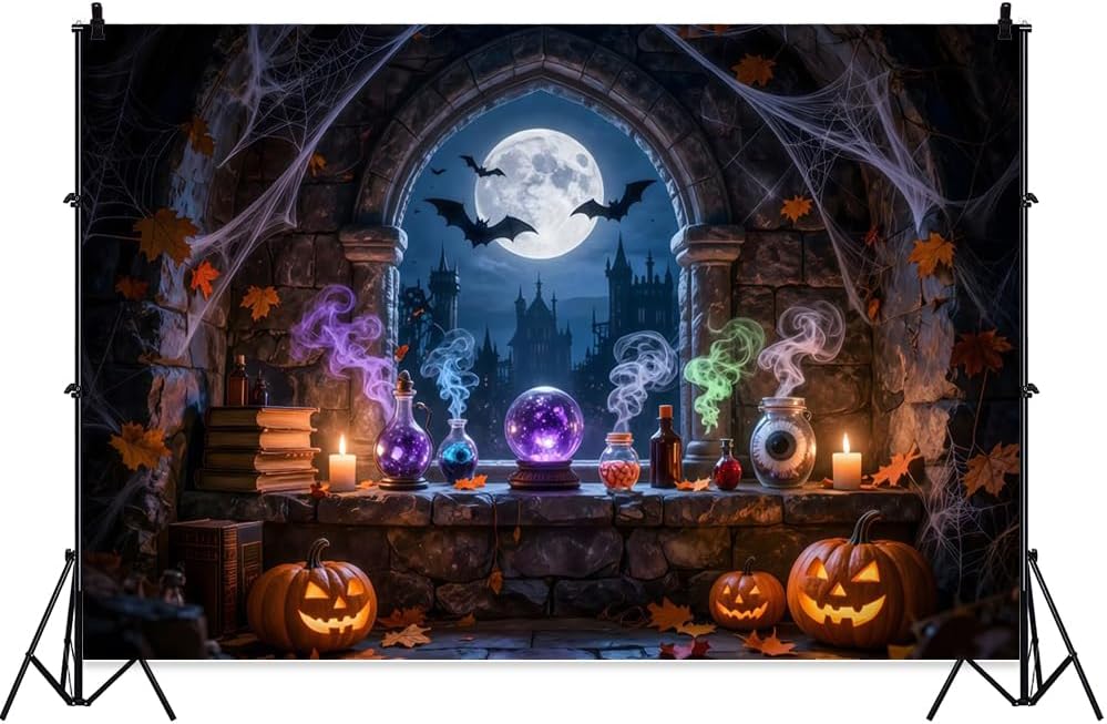 Halloween Laboratory Backdrop Horror Chemistry Lab Witch's Room Science B...