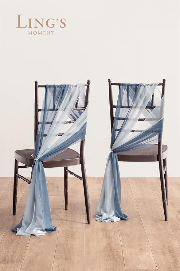 Ling's moment Wedding Chair Sashes Cover Aisle Decorations Draping Fabric Wrinkle-Free with Tie 16pcs Dusty Blue Ice Blue for Party Ceremony Reception Floral Arrangement Banquet Outdoor Decor