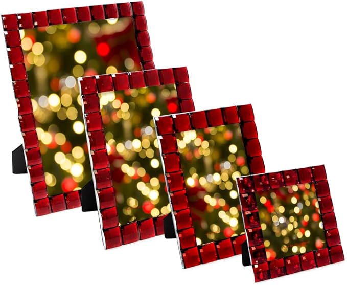 Isaac Jacobs Decorative Sparkling Jewel Picture Frame, Photo Display & Home Décor (8x10, Dark Red)