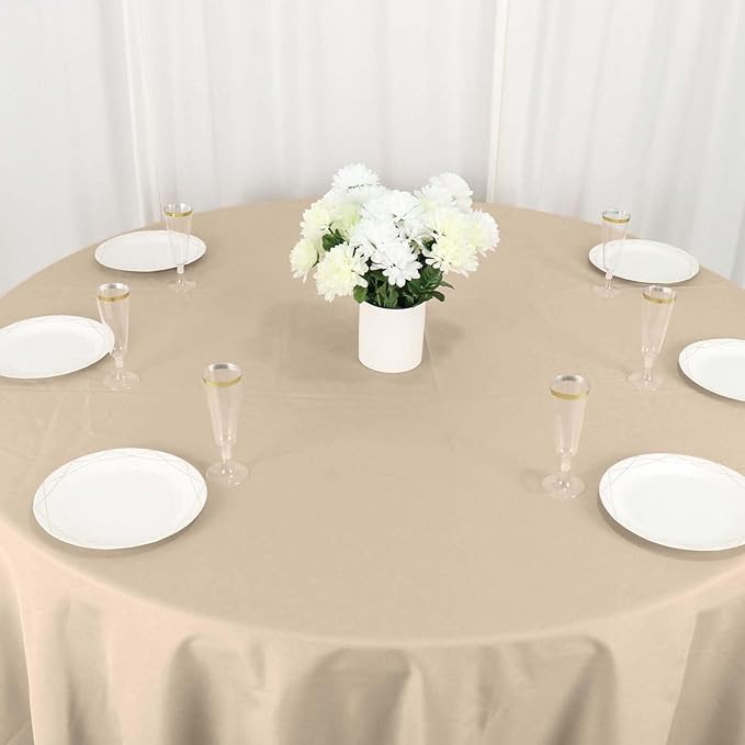 Efavormart Round Tablecloth, 132 Inch Stain & Wrinkle Resistant Washable Table Cloth, Decorative Polyester Fabric Table Cover for Banquet, Wedding, Dining- Nude Beige