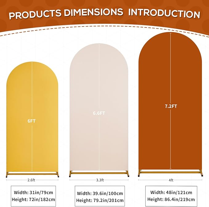 SoarDream Double-Sided Wedding Arch Backdrop Cover 6FT 6.6FT 7.2FT Set of 3 Spandex Fitted Arch Wall Stretchy Backdrop Covers Yellow Beige Pumpkin for Fall Decoration Birdal Shower Stand Decorations