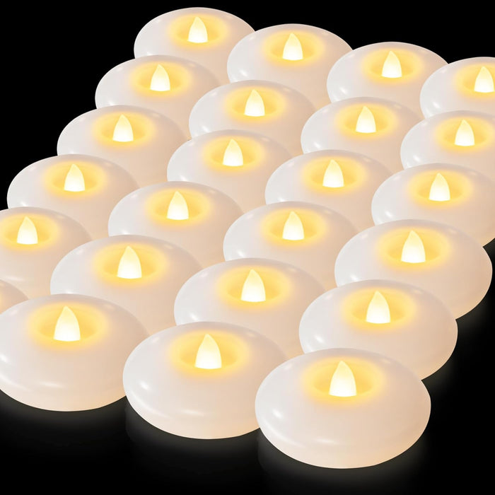 5plots 24Pack 200 Hour Flameless Floating Candles, 3 Inches White Waterproof Led Tealights for Wedding Vases Centerpieces Party Proposal Pool Decor Decoration